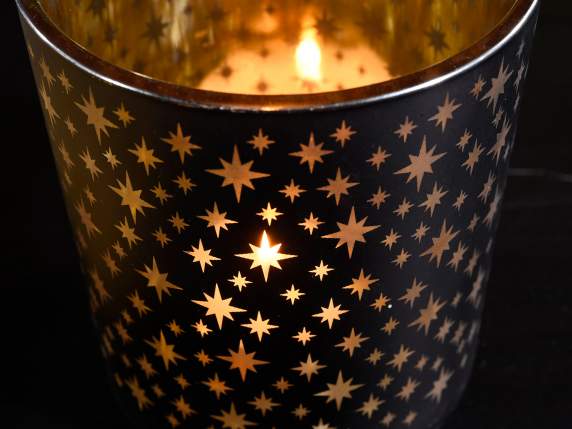Set 3 vasi portacandela in vetro decorato a stelle