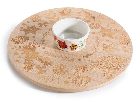 Set aperitivo tagliere legno girevole e coppetta in ceramica