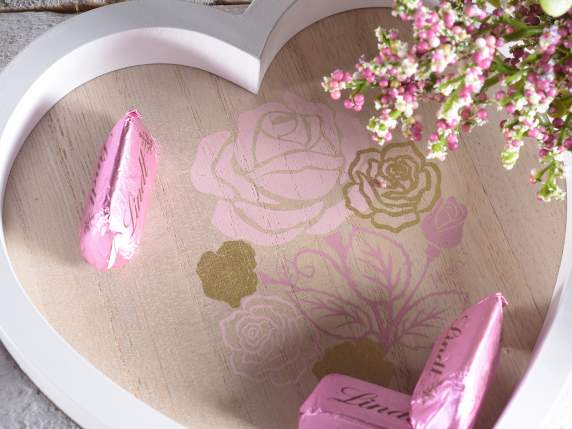 Set 2 vassoi a cuore in legno con decoro Rose Cuori