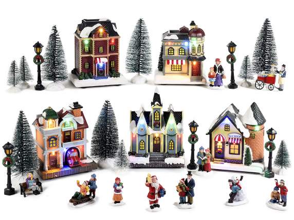 Set Villaggio natalizio componibile 30 pezzi resina con luci