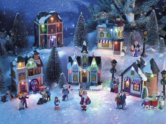 Set Villaggio natalizio componibile da 30 pz resina c-luci