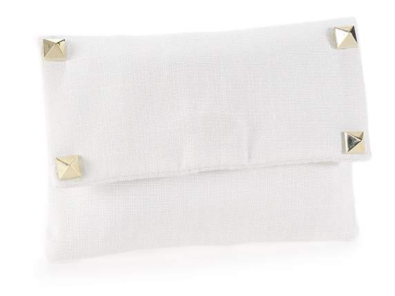 Ivory fabric bag w / metal studs and velcro closure
