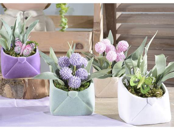 Jarrón de terracota de colores con sobre efecto terciopelo