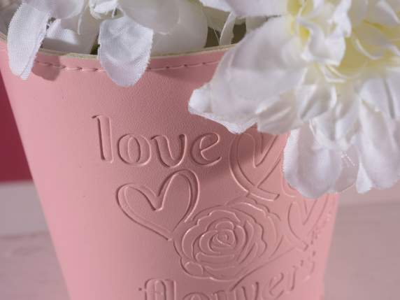 Set de 4 jarrones de ecopiel con rosas y corazones