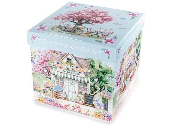 Set taza, tetera y platillo de porcelana con decoraciones