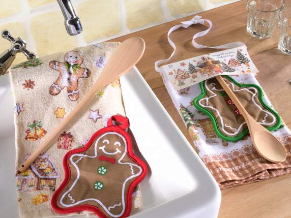 Juego navideño de paños de cocina de algodón, agarradera
