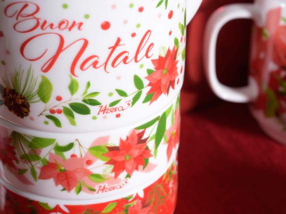 Juego de tetera y 2 tazas de porcelana apilables