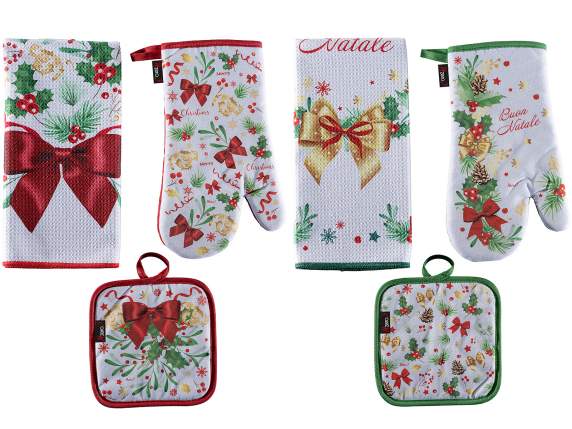 Juego navideño de guante, agarradera y paño de cocina de mic
