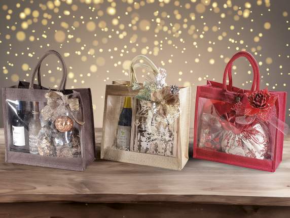 Jute bag with window, handles and button closure
