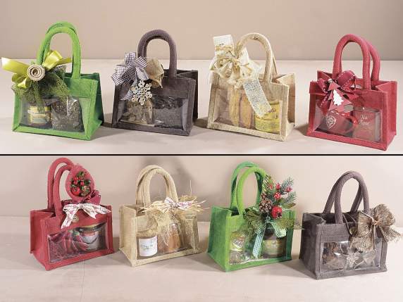 Jute bag with window, handles and button closure
