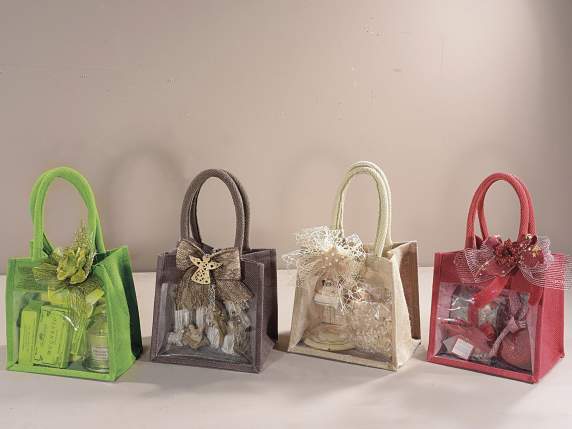 Jute bag with window, handles and button closure