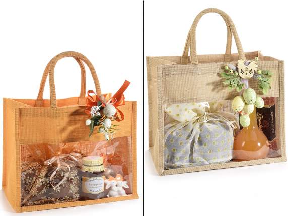 Jute bag with window and rope handles