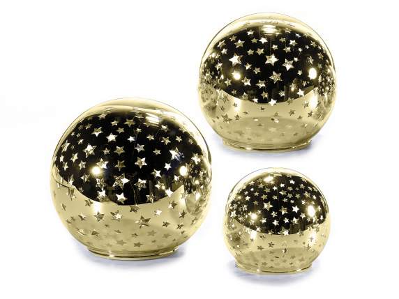 Set 3 lámparas esféricas doradas con luz blanca cálida