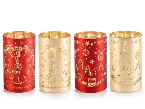 Lámpara cilíndrica de cristal navideña decorada con luces LE