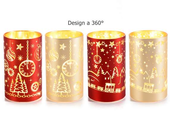 Lámpara cilíndrica de cristal navideña decorada con luces LE