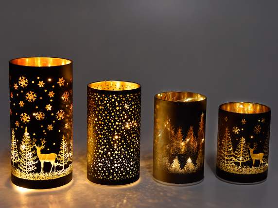 Ensemble de 4 lampes cylindriques en verre décorées de lumiè