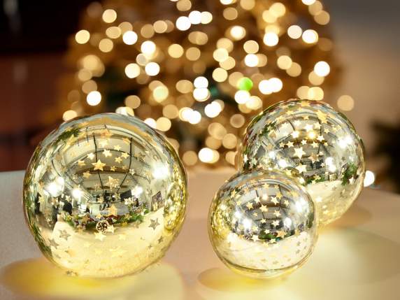 Lot de 3 lampes sphériques dorées avec lumière LED blanc