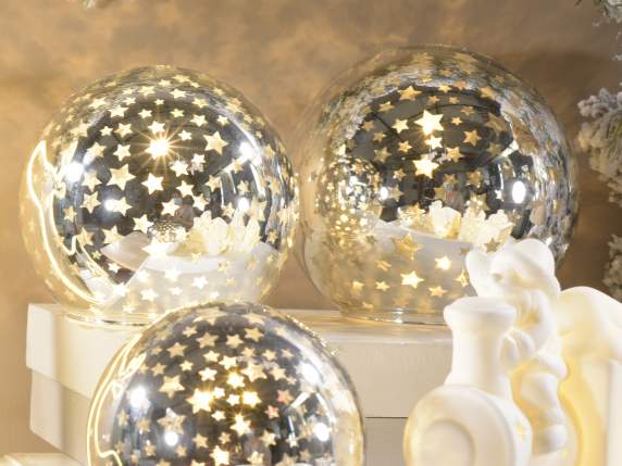 Set de 3 lampi sfera argintie cu lumina LED alb cald si temp