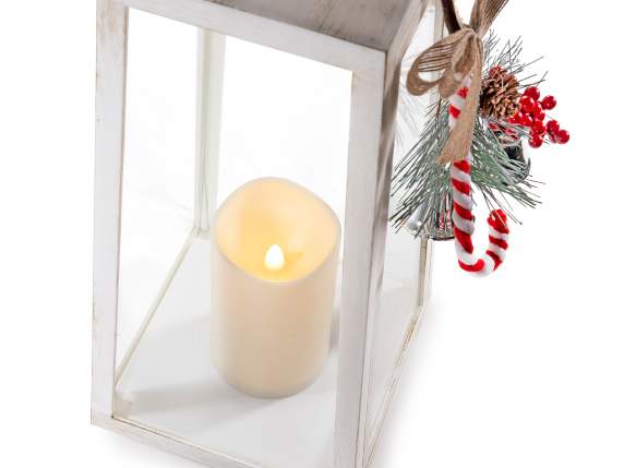 Lanterne avec bougie LED, bouquet avec noeud et cloches