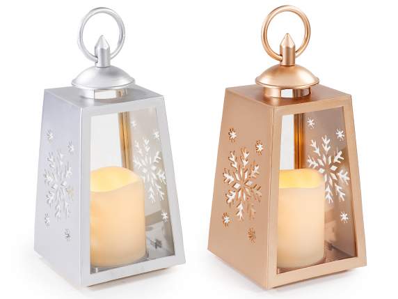 Lanterne effet métal avec bougie électronique flamme LED