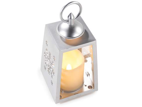 Lanterne effet métal avec bougie électronique flamme LED