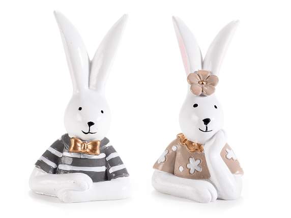 Lapin en résine avec détails façon or mat à poser sur une ta