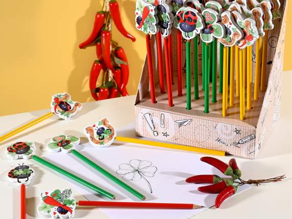 Lápiz con decoración de primavera de madera de la suerte