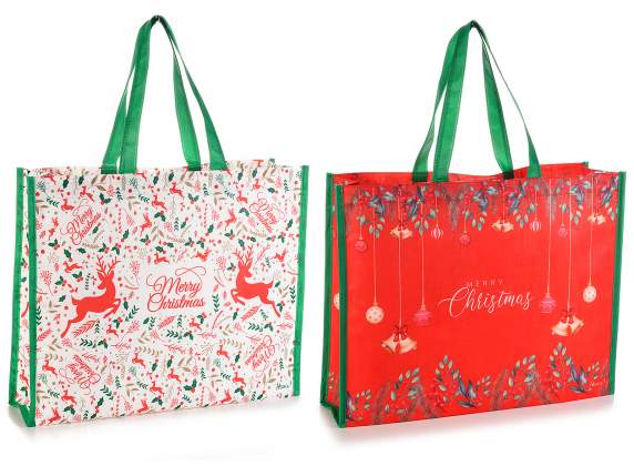 Large bag in non-woven fabric with Christmas print