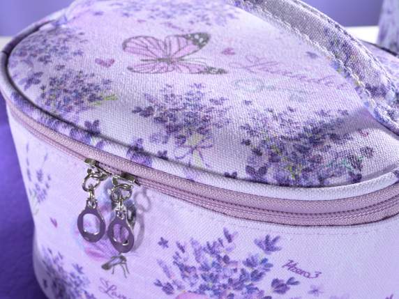 Kosmetikkoffer aus Stoff „Lavender“ mit 4 Fächern am Deckel