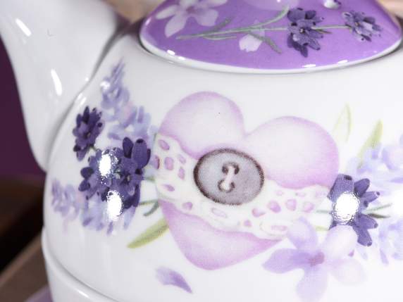 Set aus Tasse, Teekanne und Untertasse aus Porzellan Lavend