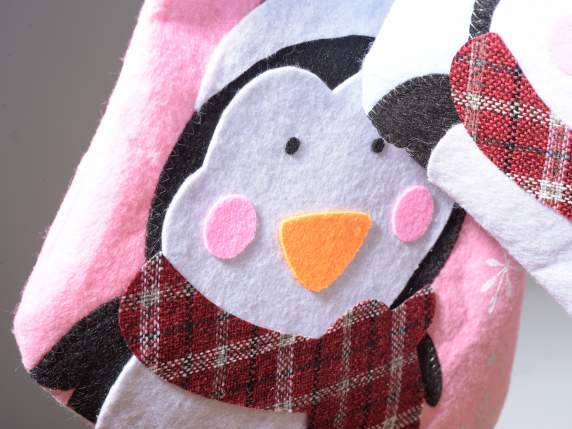 Chaussette porte-bonbons avec décoration Pingouin à accroc