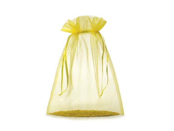 Lemon yellow organza bag 30x40 cm with tie