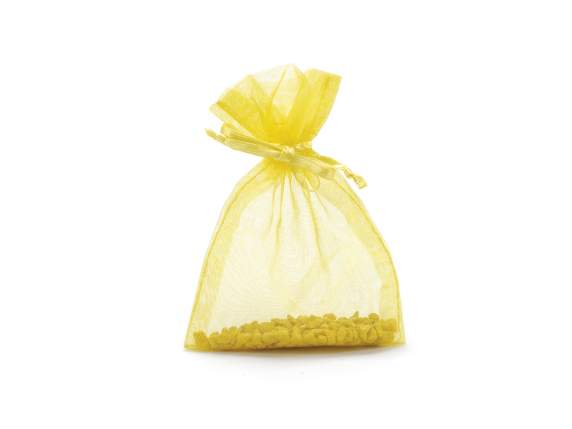 Lemon yellow organza bag 8x11 cm with tie