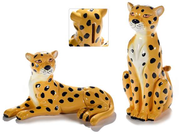 Leopardo salvadanaio in resina colorata