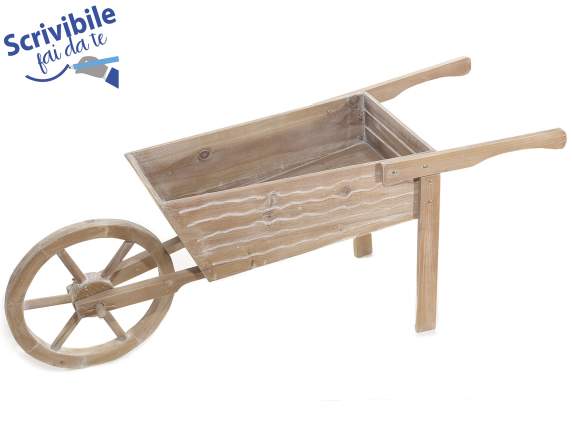 Life-size decorative wooden wheelbarrow