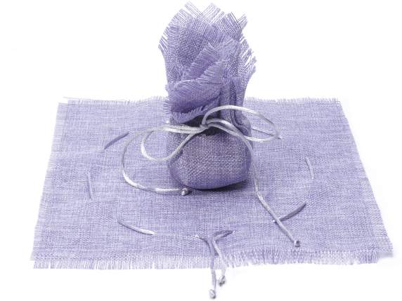 Square tulle in fabric w - frayed edge and lilac tie