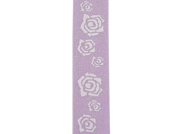 Lilac satin ribbon with glitter roses