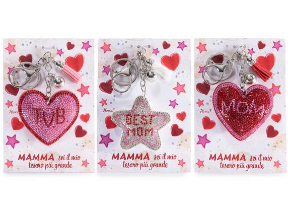 Charm-Llavero Mamá con pedrería y colgantes y tarjeta