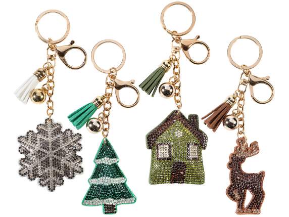 Llavero navideño con diamantes de imitación
