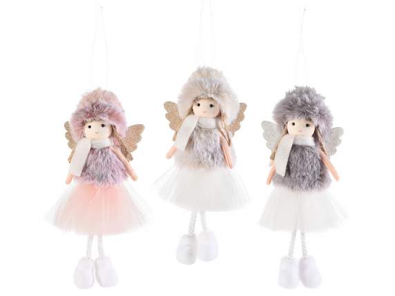 Angelo gambelunghe dress in tulle and eco-fur to hang