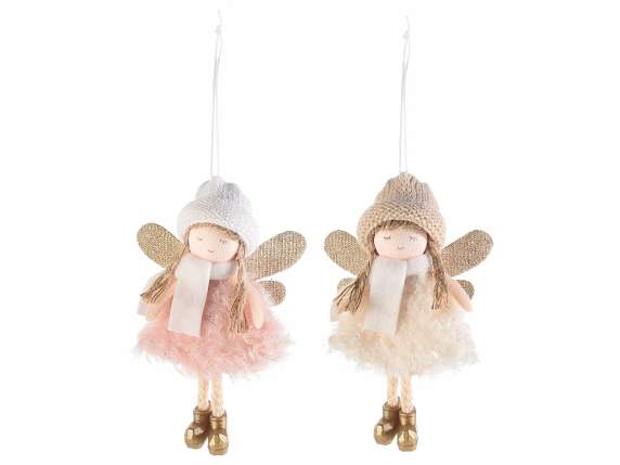 Long-legged angel with a soft eco-fur dress to hang