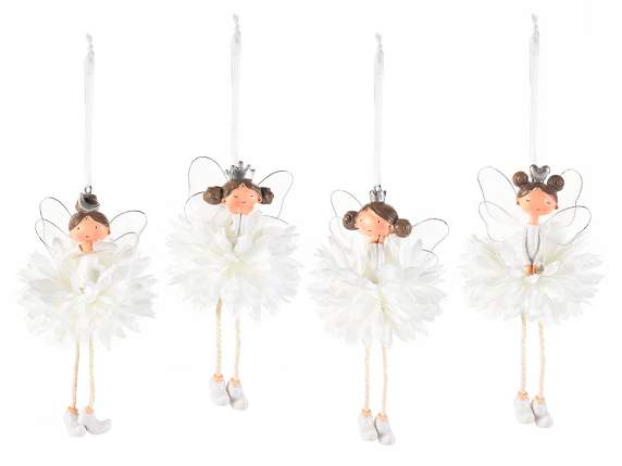Long legs resin angel w / skirt with petals to hang