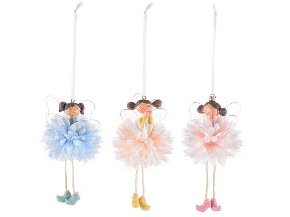 Long legs resin fairy to hang with flower dress