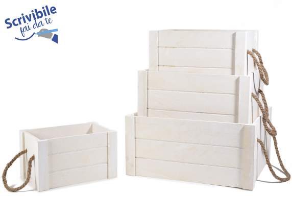 Lot de 4 boîtes décoratives en bois blanc avec poignées en c
