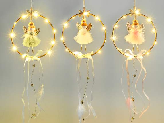 Corona con ángel, cinta para colgar, luces LED colgantes