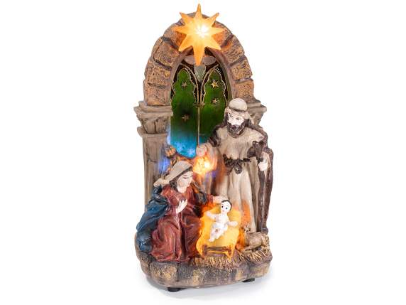 Crèche en résine colorée avec lumières LED à poser