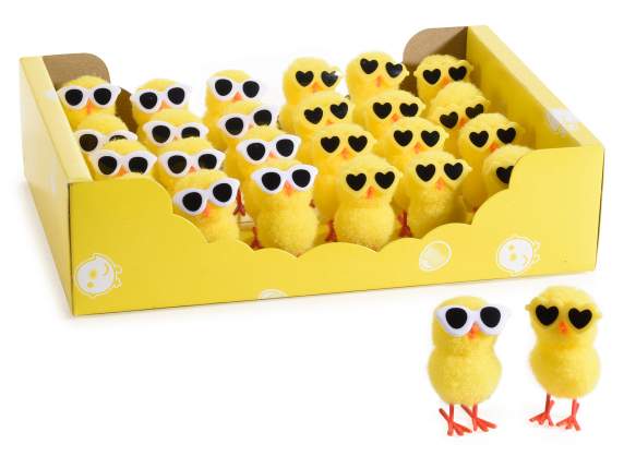 Présentoir de 24 poussins décoratifs avec lunettes de soleil