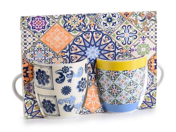 Gift box of 2 Maiolica porcelain coffee cups