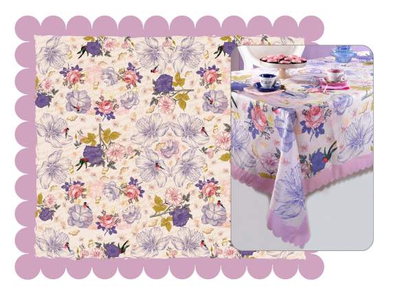 Mantel rectangular antimanchas con estampado floral