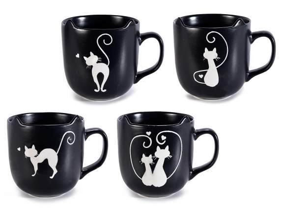 Matt effect porcelain mug with cat decoration